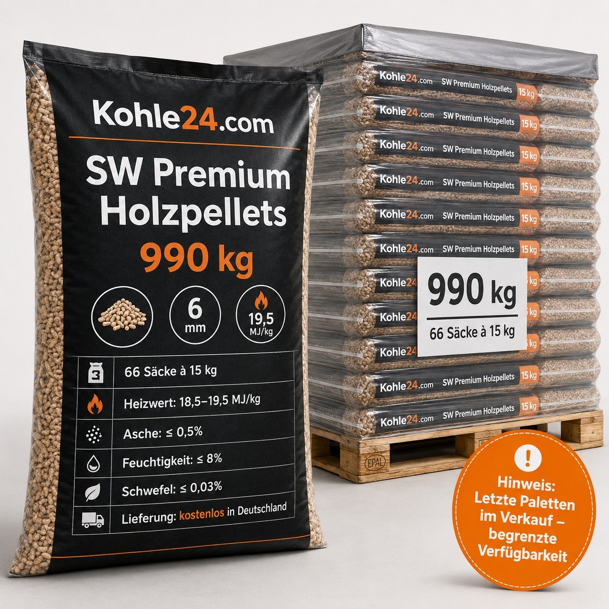42 SW Premium Holzpellets 990 kg 6 mm 19,5 MJ/kg – Bild 1